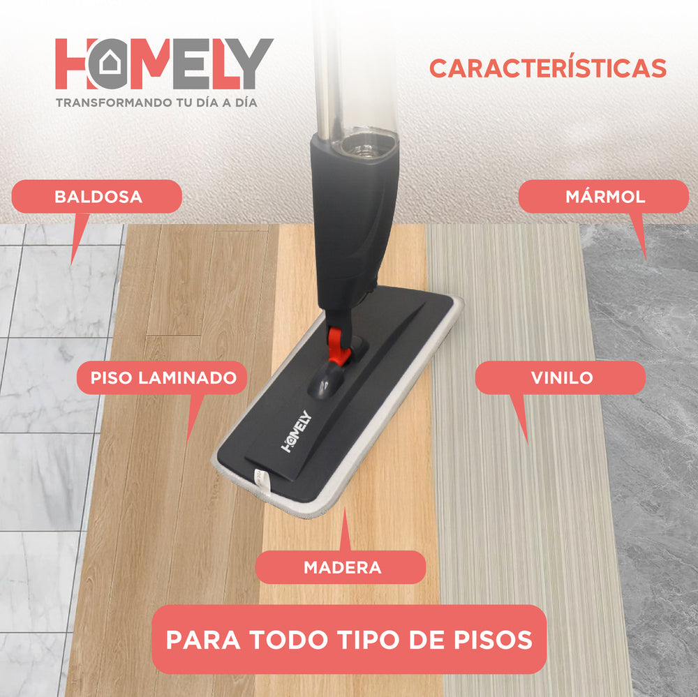 Mopa Plana 360° Spray Pulverizador Homely Microfibra Lavable