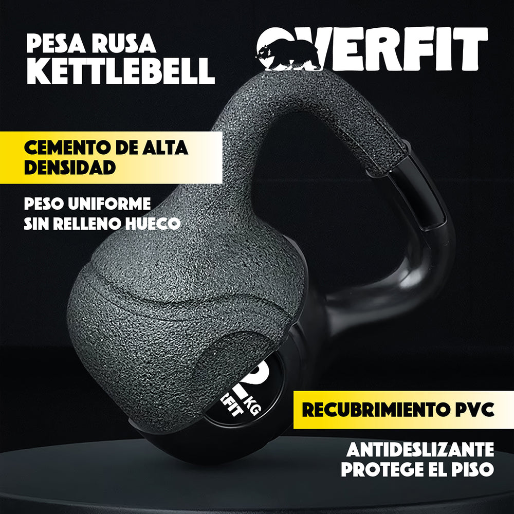 Pesa Rusa Kettlebell 12kg Overfit Entrenamiento PVC Cemento