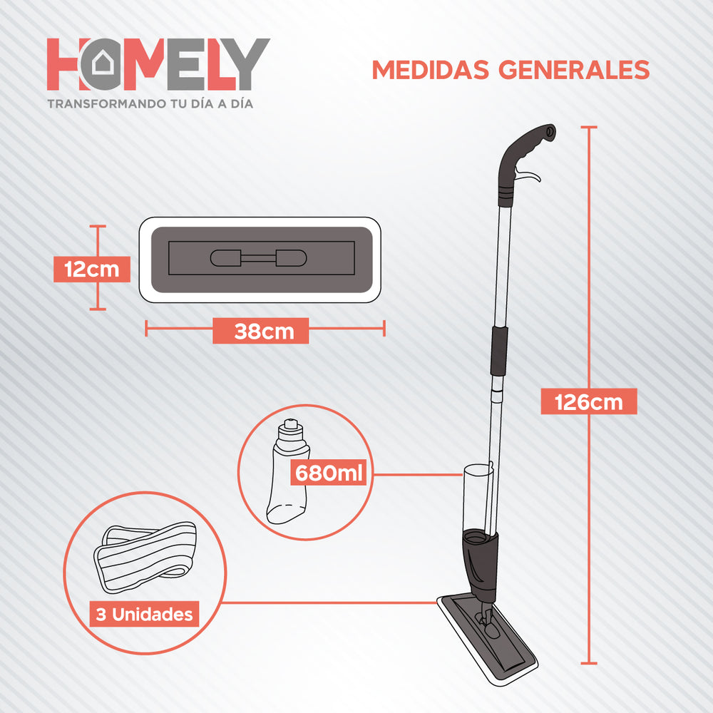 Mopa Plana 360° Spray Pulverizador Homely Microfibra Lavable