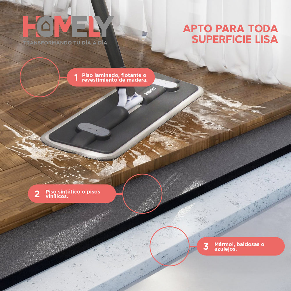 Mopa Plana Giratoria 360° Balde Plegable Homely Microfibra