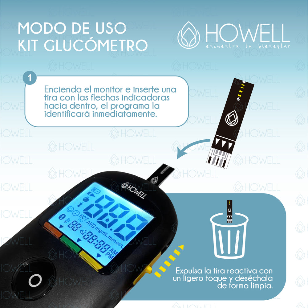 Kit Glucometro Howell BG-710b Bluetooth +Tiras+Lancetas