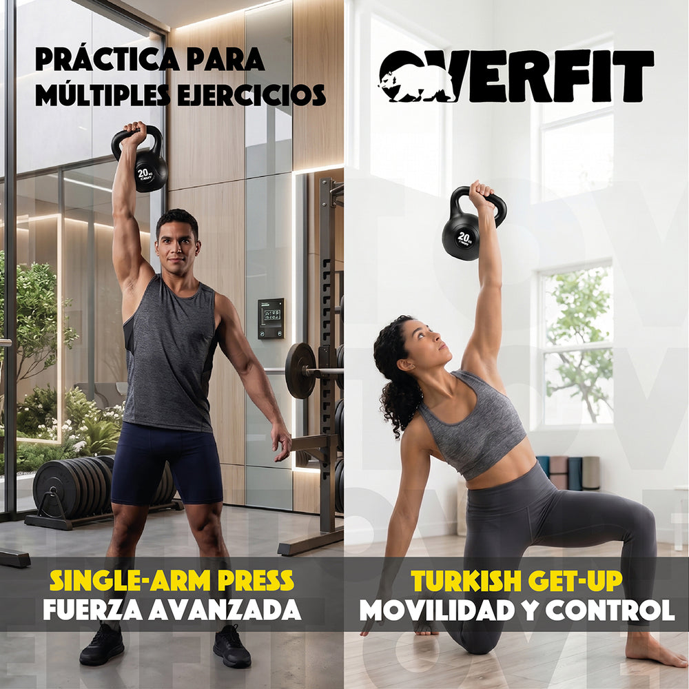 Pesa Rusa Kettlebell 20kg Overfit Entrenamiento PVC Cemento