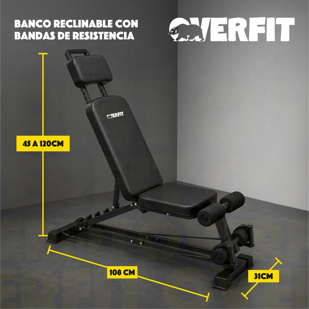 Banco Reclinable Gym Con bandas De Resistencia Overfit
