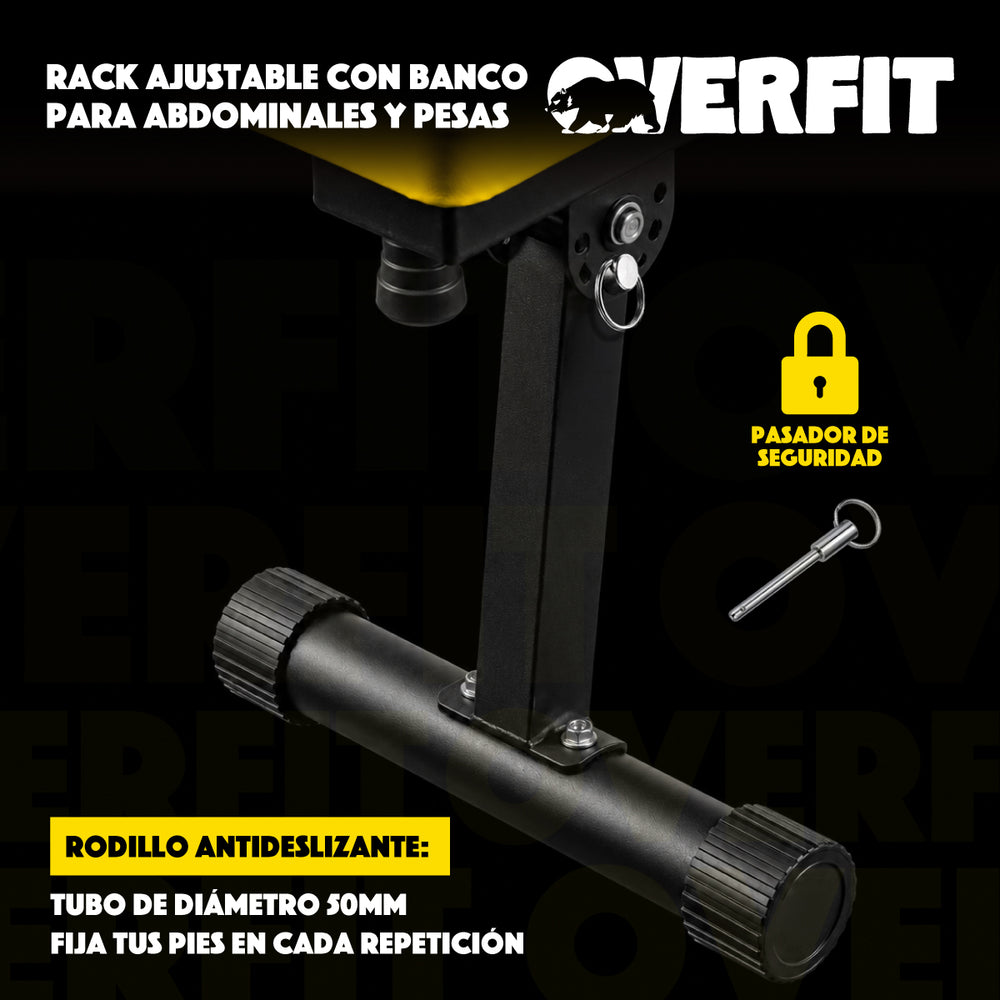 Banco Gym Con Rack Press Banca Pro Overfit Color Negro