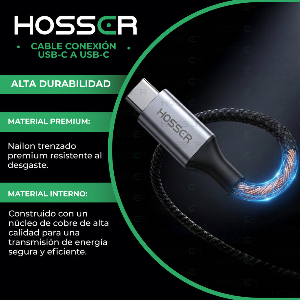 Cable Usb C A C 2 Metros Iphone Samsung Carga Rapida Hosser Negro