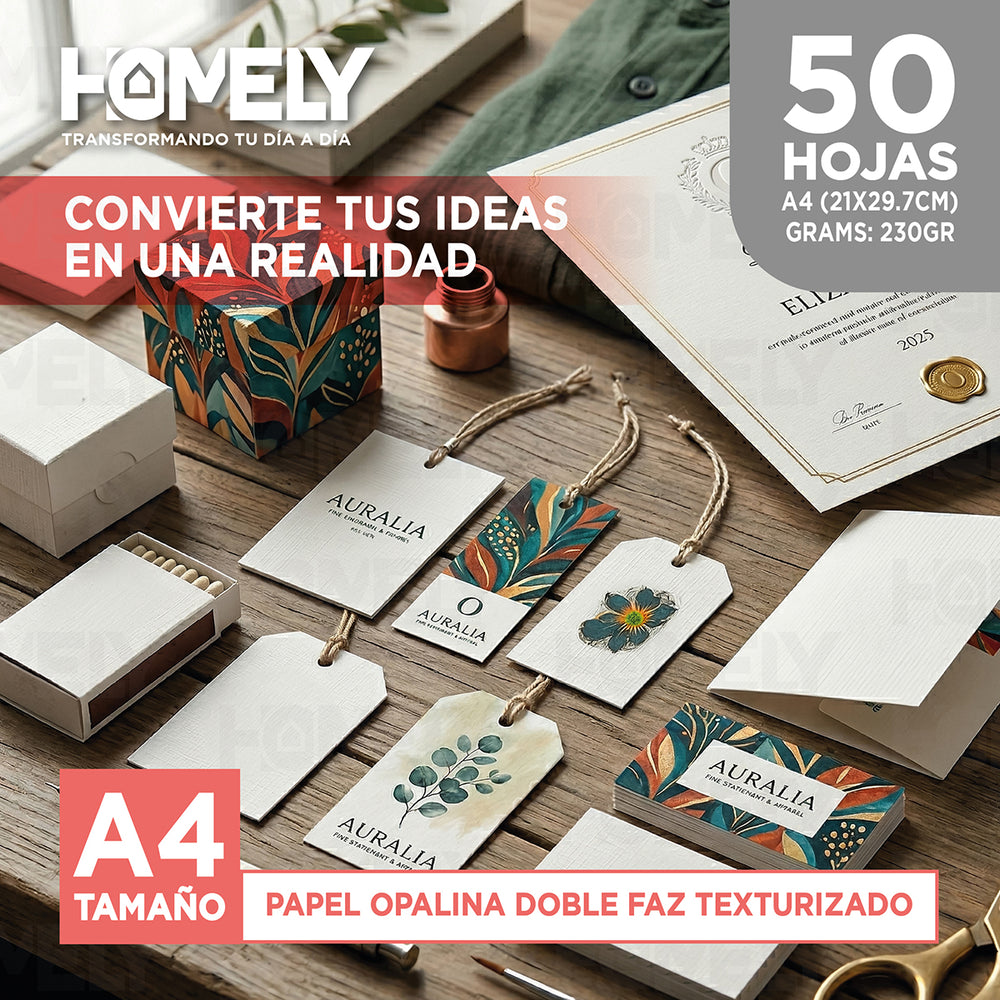Papel Opalina Texturizada A4 230 Gramos Homely 50 Hojas