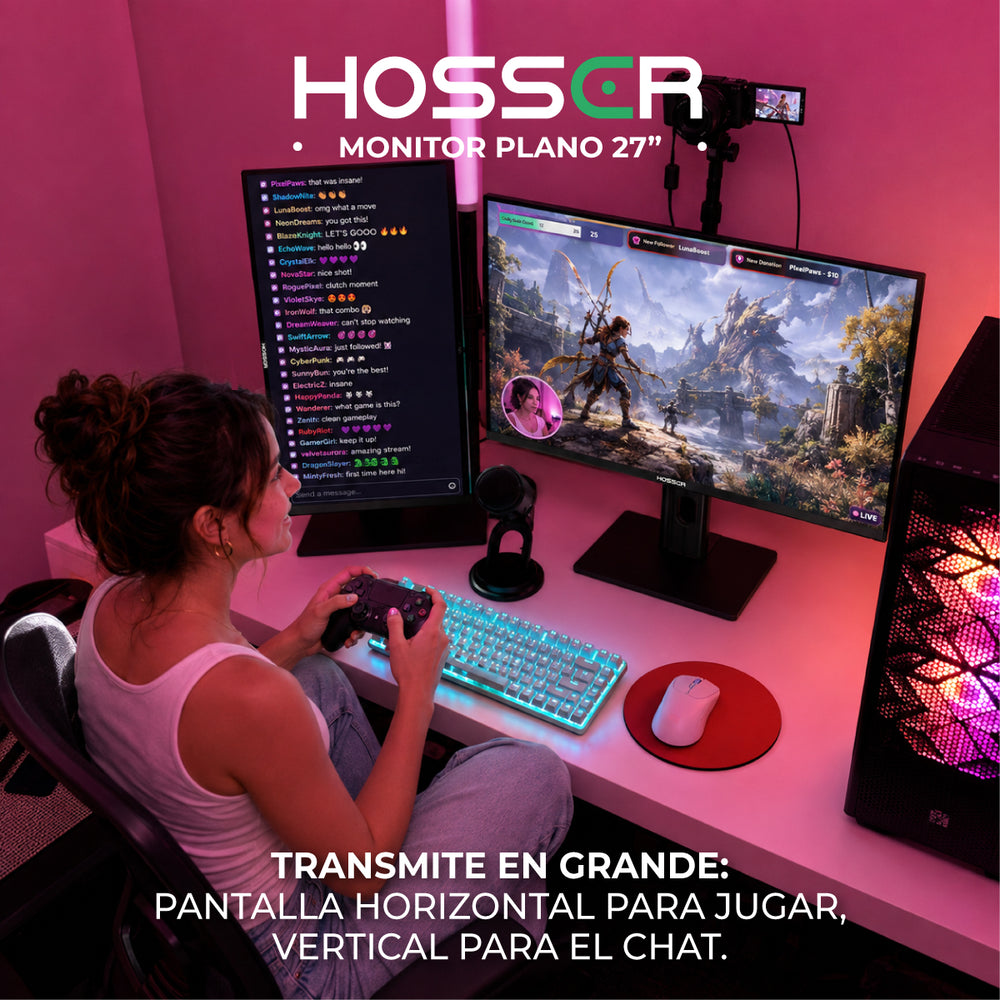 Monitor Gamer Plano 27 Pulgadas QHD Pantalla Rotable