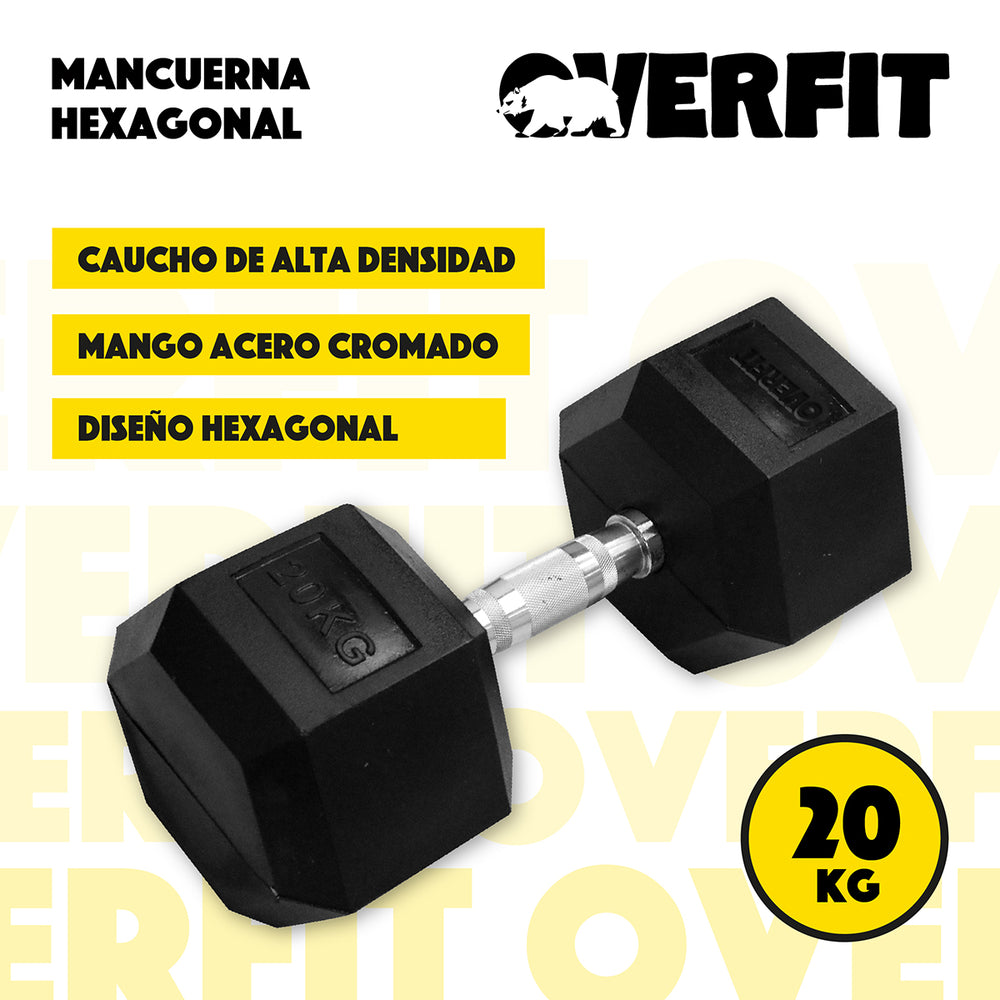 Mancuerna Hexagonal 20 kg Acero Y Caucho Overfit Fitness
