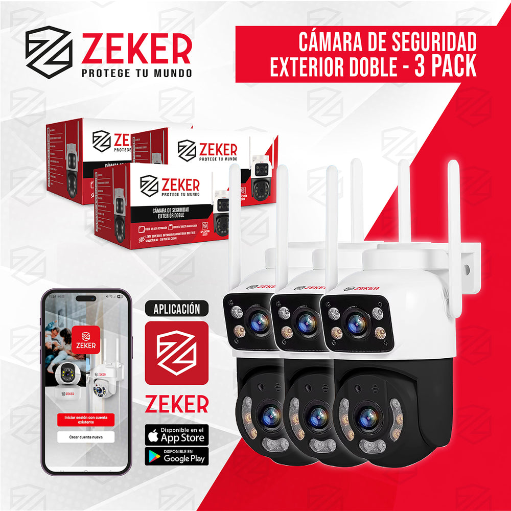 Pack x3 Cámara De Seguridad 2.4G Zeker Doble 4MP Impermeable