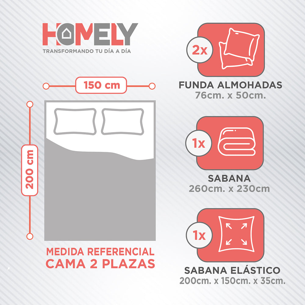 Juego de sabanas 2 Plazas Homely 100 GSM Suave 4 Piezas