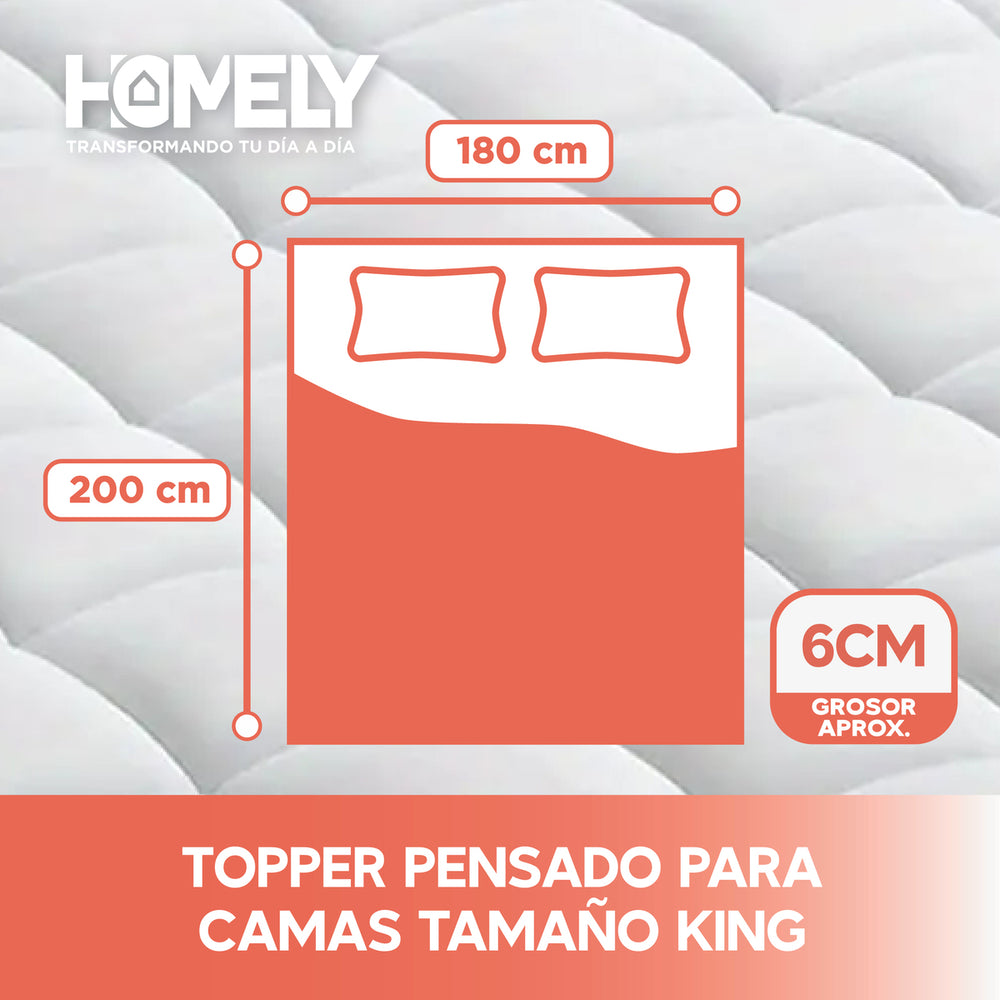 Topper Cubre Colchon King Homely Acolchado Hipoalergenico Eslastico Premium Blanco Protector Viscoelastico