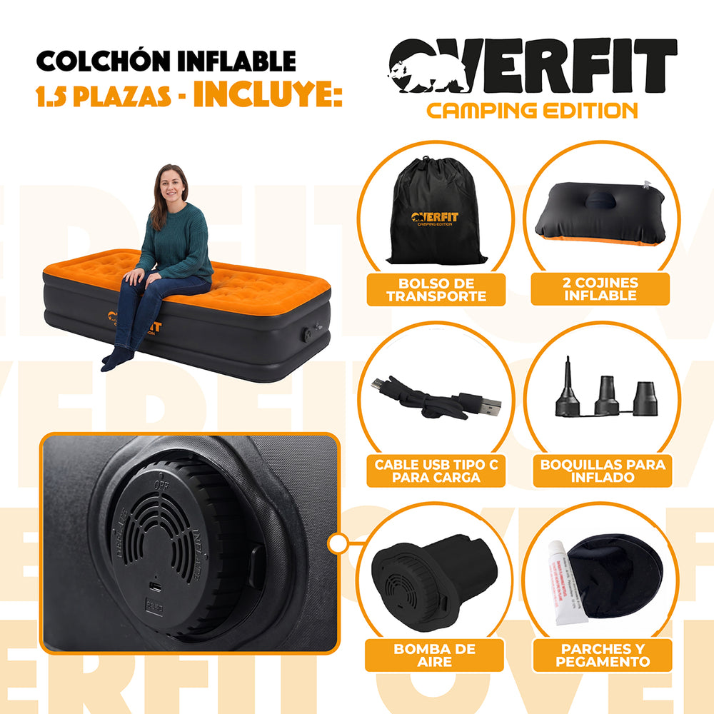 Colchón Inflable Electrico Individual Overfit Bomba Portatil