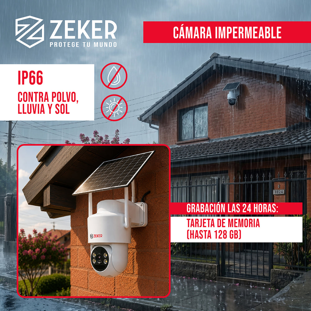 Camara de seguridad panel Solar wifi 2.4G Zeker 4MP