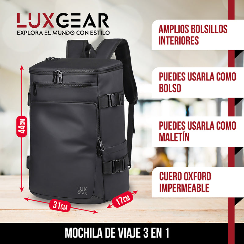 Mochila Notebook Antirrobo Luxgear Sleek Impermeable 3 en 1