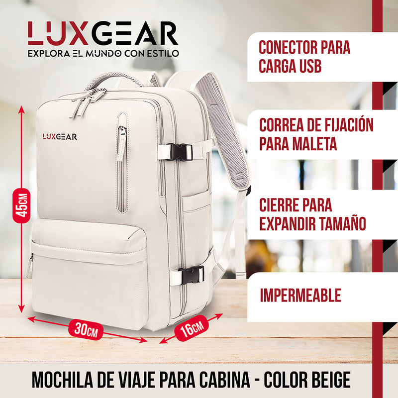 Mochila De Viaje Expansible Luxgear NomadLifeV2 Impermeable - Beige