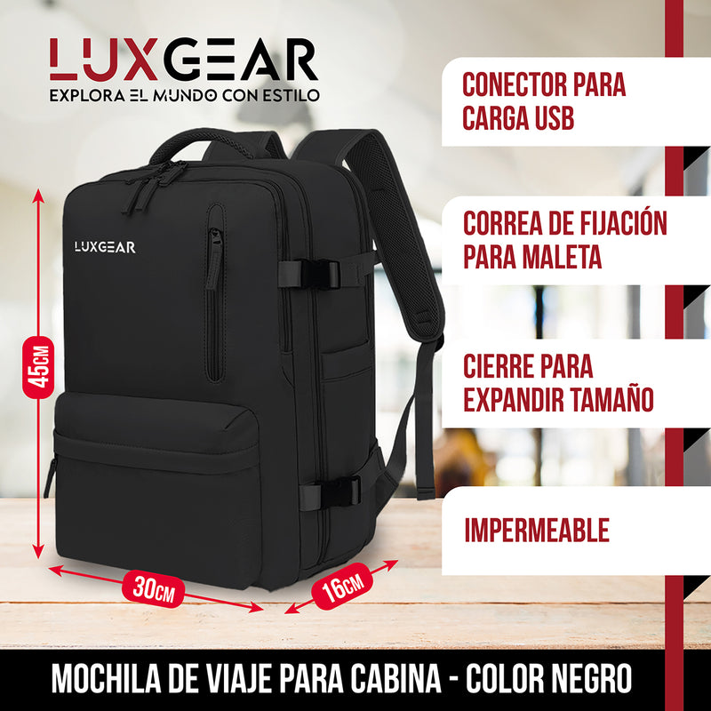 Mochila De Viaje Expansible Luxgear NomadLifeV2 Impermeable - Negro