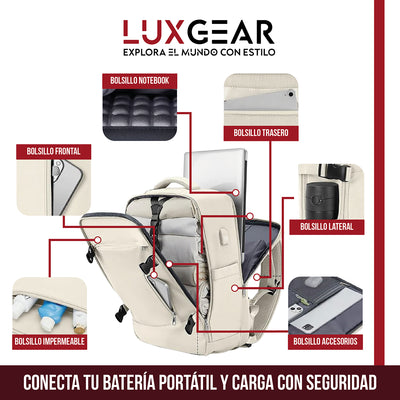 Mochila De Viaje Expansible Luxgear NomadLifeV2 Impermeable - Beige