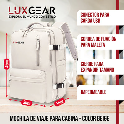 Mochila De Viaje Expansible Luxgear NomadLifeV2 Impermeable - Beige