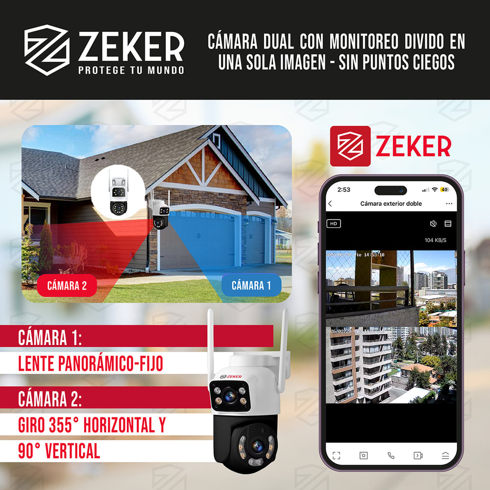 Pack X2 Camara De Seguridad 2.4g Zeker Doble 3mp Impermeable