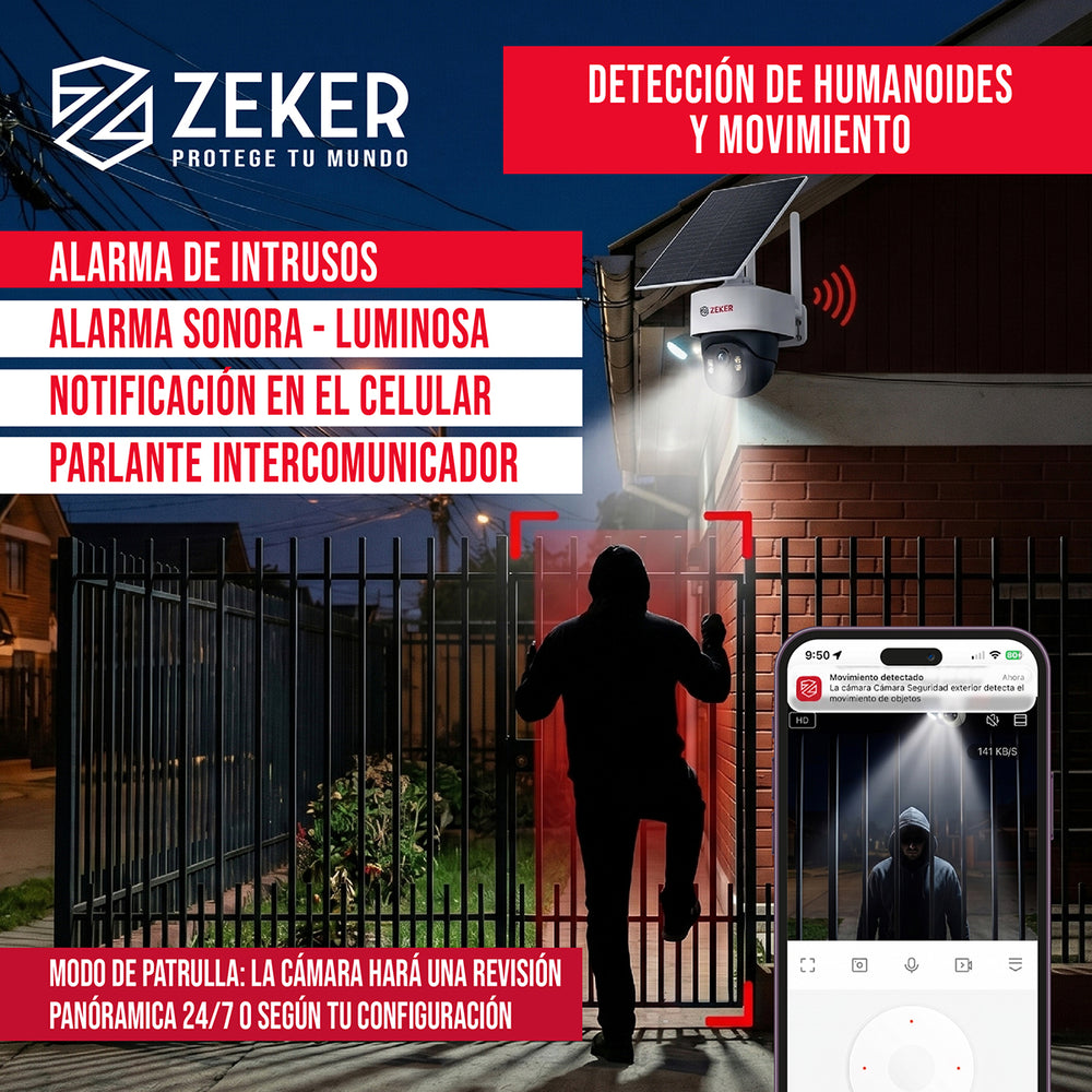 Cámara De Seguridad 4G Solar Exterior 4MP Zeker
