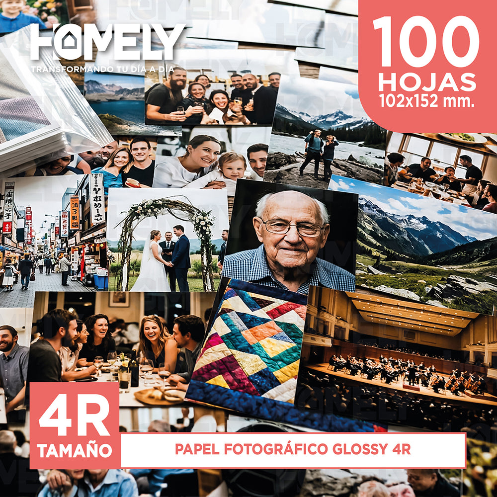Papel Fotografico Glossy 4r 230 Gramos Homely 100 Hojas Blanco