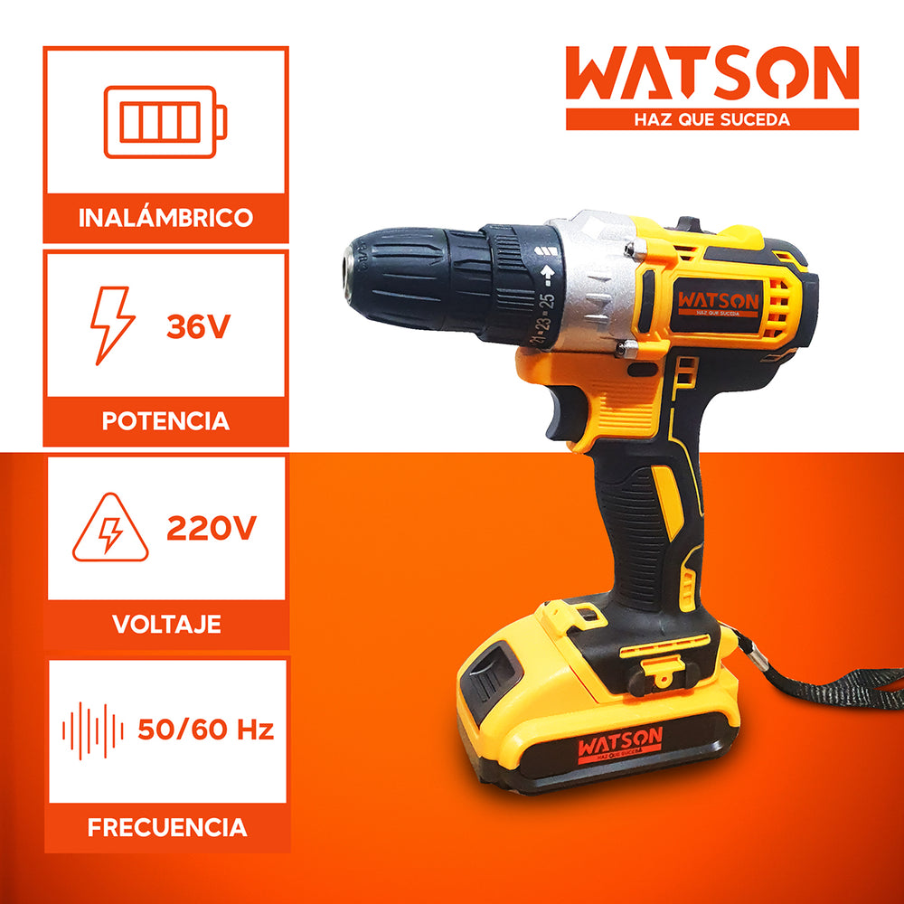 Taladro Inalámbrico Watson 36V + 2 Baterías + Accesorios