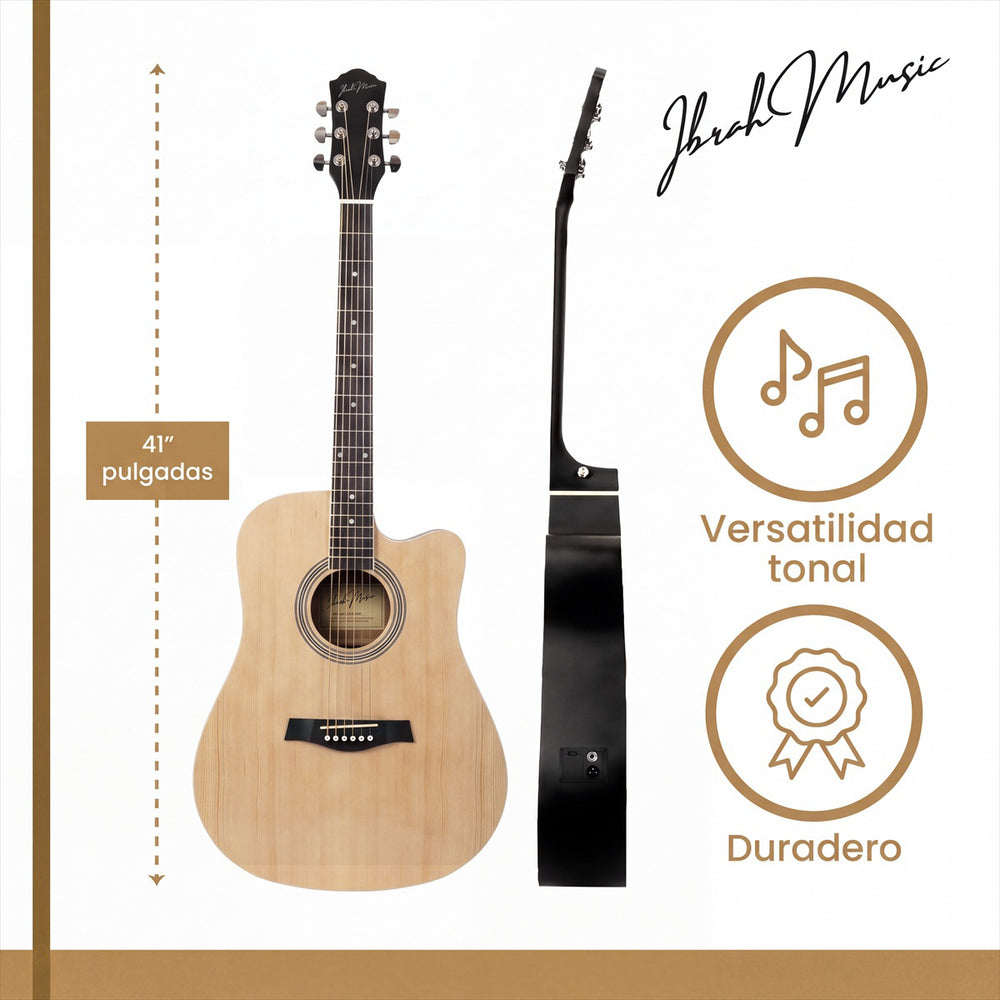 Guitarra Electroacústica 41" Café con EQ + Accesorios