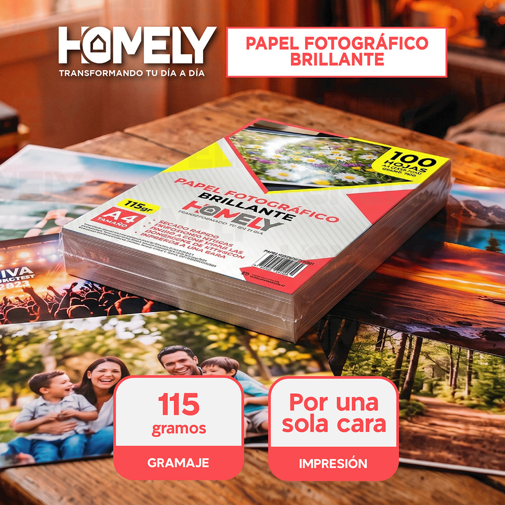 Papel fográfico brillante 100 hojas A4 115 g