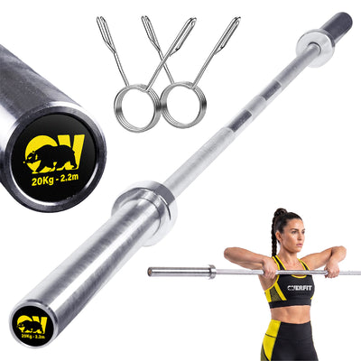 Barra Olimpica Recta Overfit 20kg 220Cm Cromada Fitness