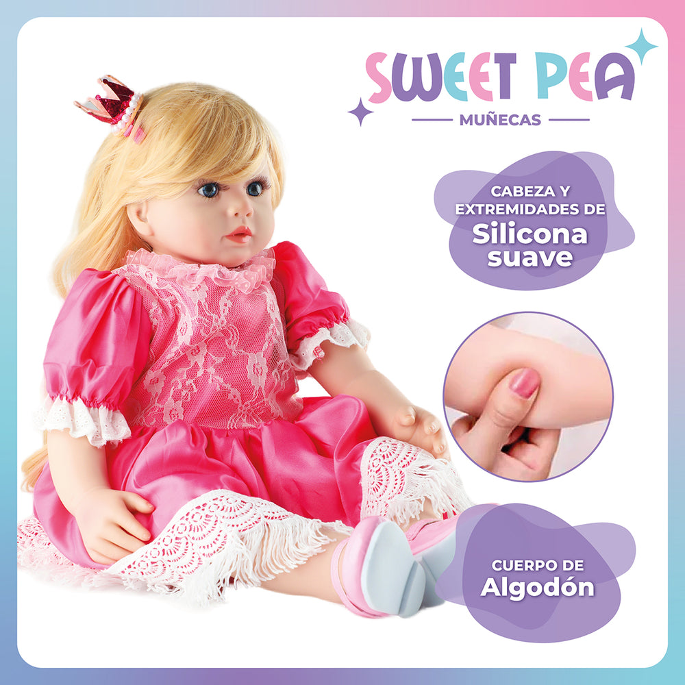 Bebe Reborn Ricitos D Oro Sweet Pea Muñec Real Silicona 60cm