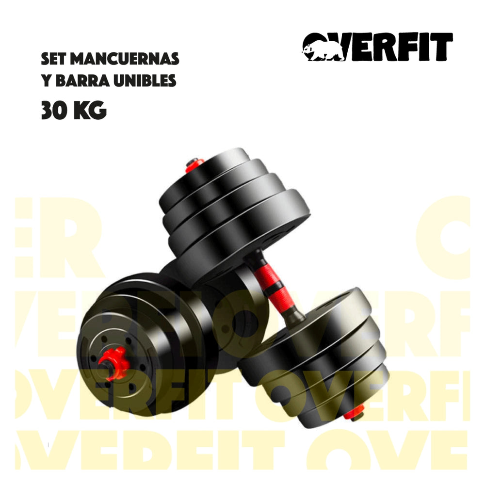 Set Mancuernas Y Barra Unibles 30kg Fitness Pesas Ajustables