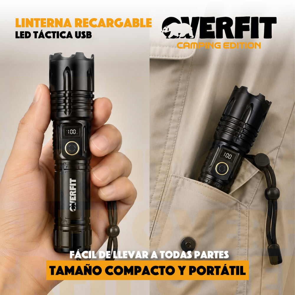 Linterna Led Overfit Largo Alcance Bolsillo Tactica Potente