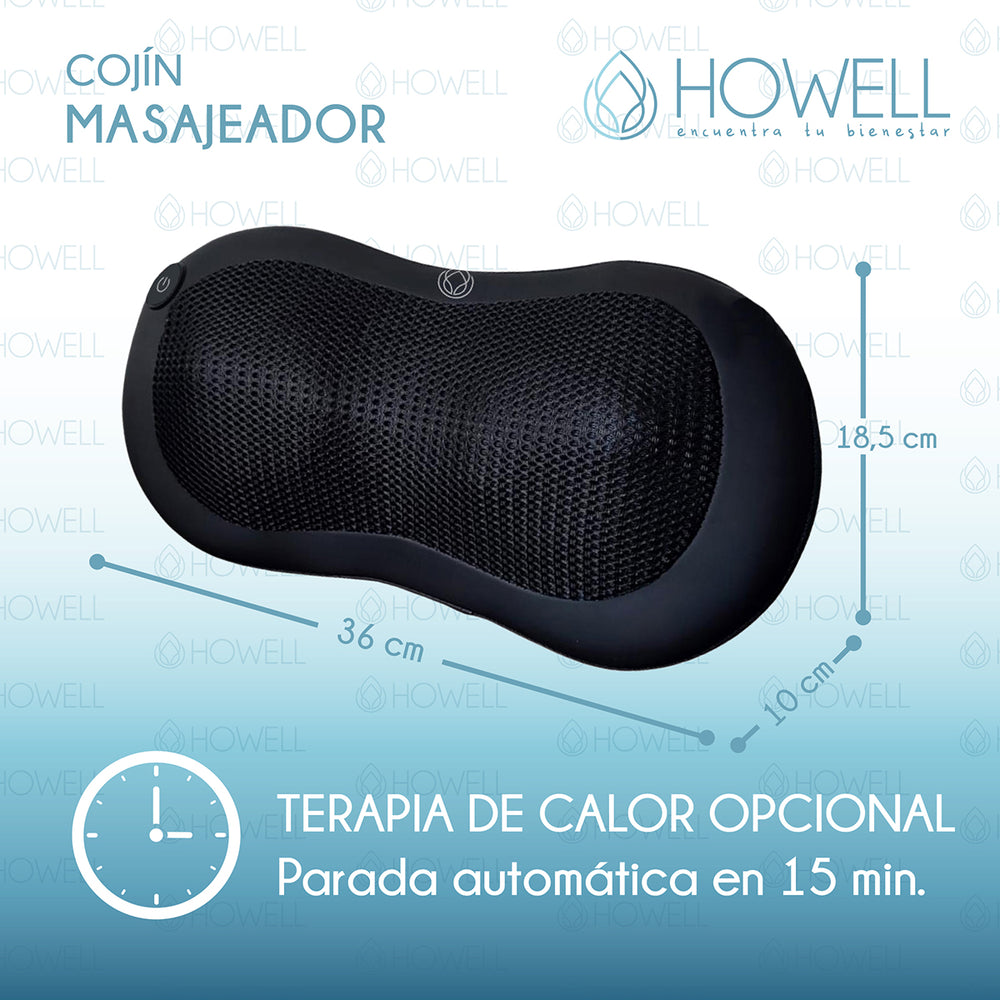 Cojín Masajeador Inalámbrico Howell Almohada Masaje Calor
