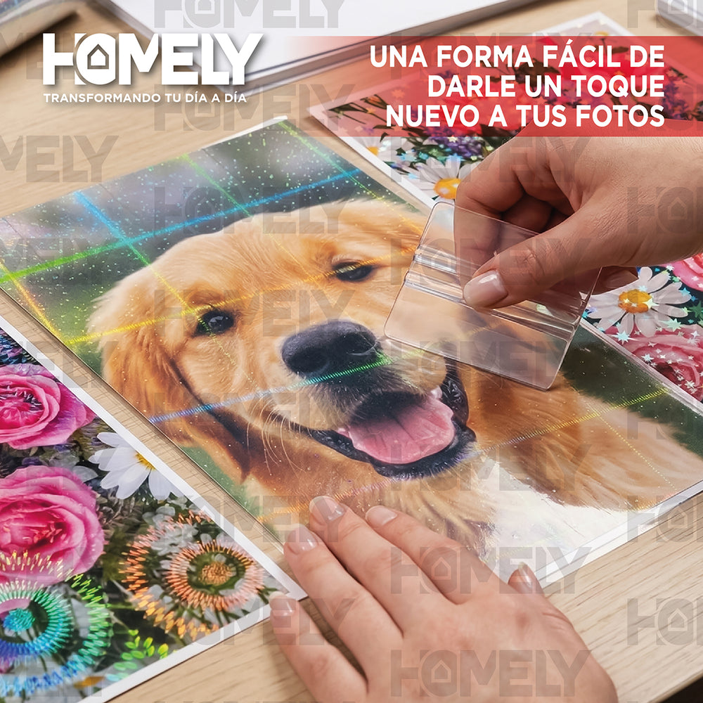 Papel Laminado Frio Holografico Adhesivo A4 Homely 18 Hojas Blanco