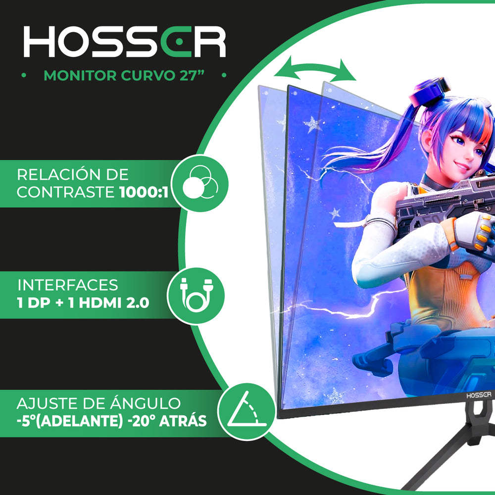 Monitor Gamer Curvo 27" Hosser Fhd 165Hz Gaming Freesync 1ms