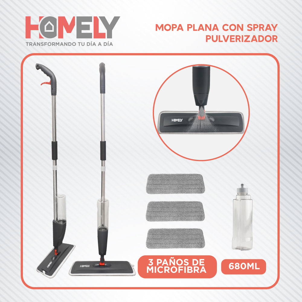 Mopa Plana 360° Spray Pulverizador Homely Microfibra Lavable