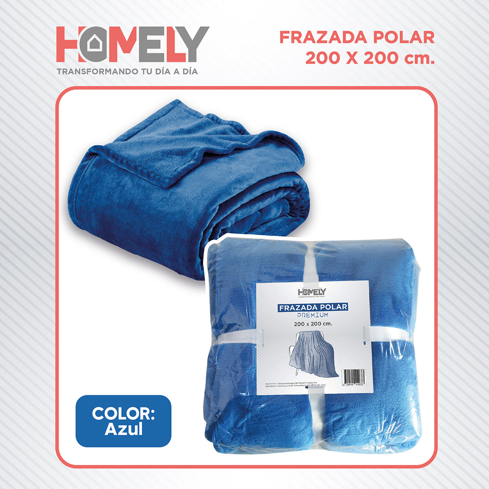 Frazada Polar Termica King Homely Manta 200x200cm Azul