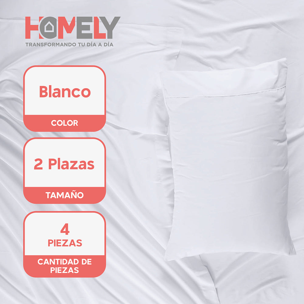 Juego de sabanas 2 Plazas Homely 100 GSM Suave 4 Piezas