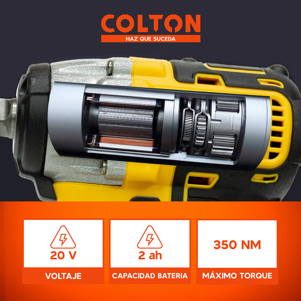 Llave Impacto 350N/M Colton + Accesorios + 2 Baterías