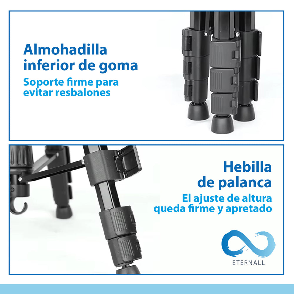 Trípode Celular Camara Portátil Aluminio Carga 10 kg 170 cm