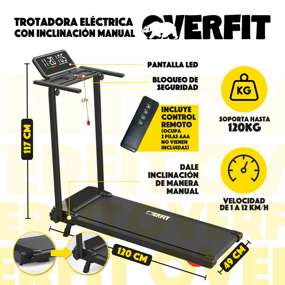 Trotadora 2 Hp Overfit Caminadora Electrica Plegable 12 Km/h