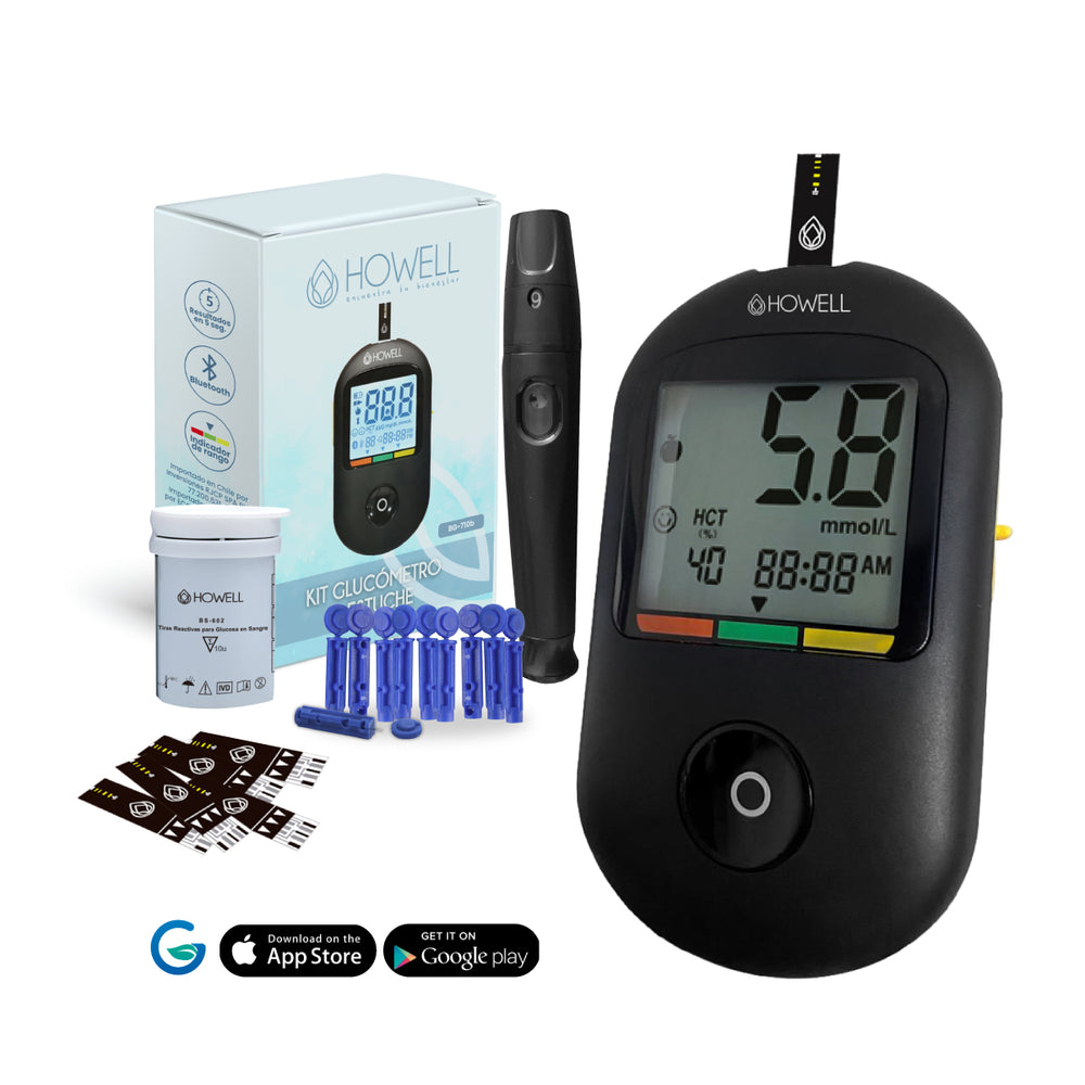 Kit Glucometro Howell BG-710b Bluetooth +Tiras+Lancetas