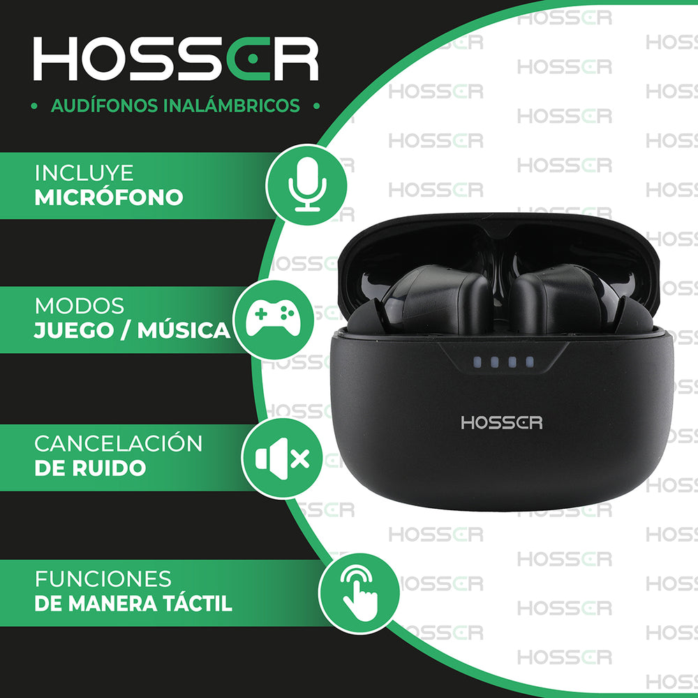 Audifonos Bluetooth In Ear Hosser 35mAh Cancelación de Ruido