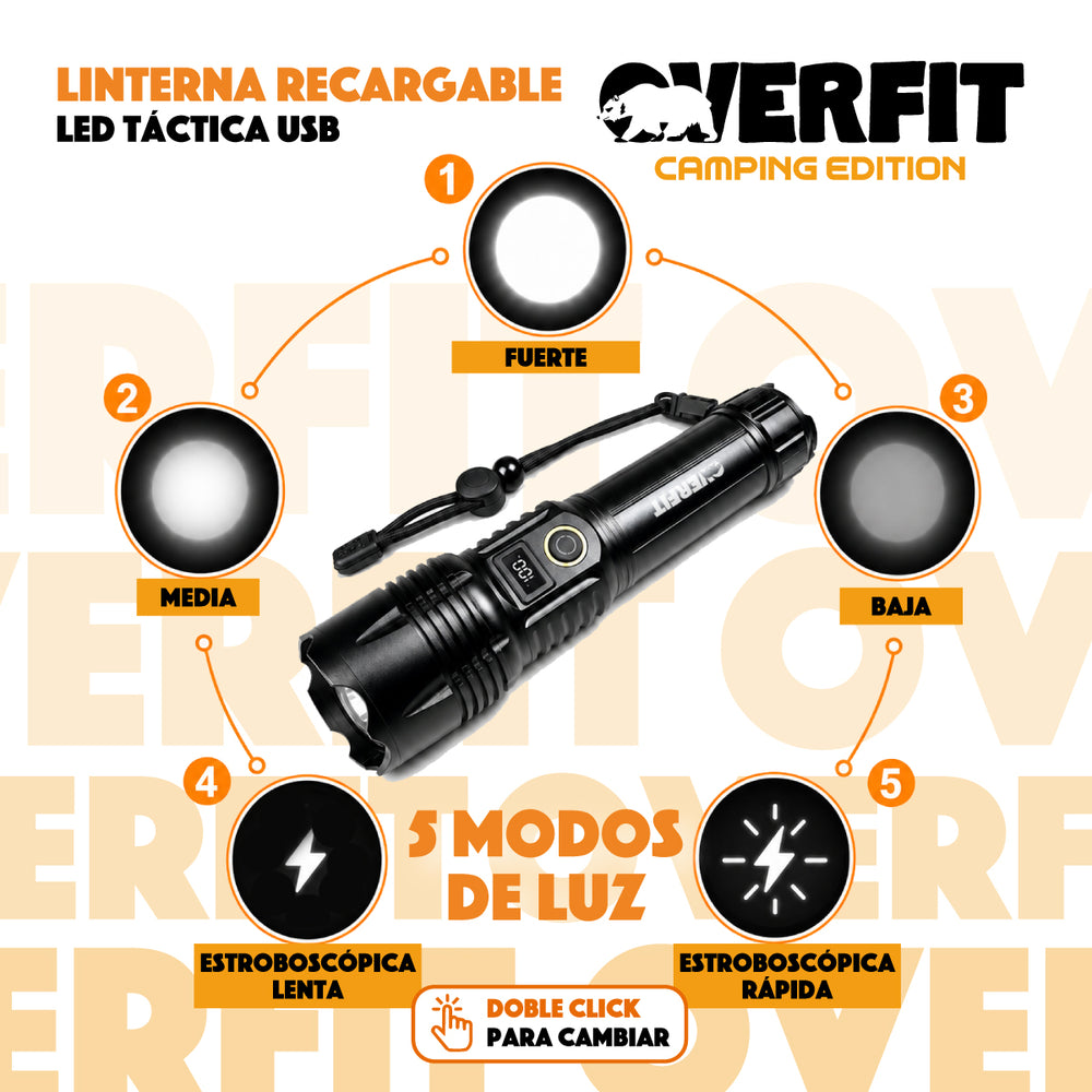 Linterna Led Overfit Largo Alcance Bolsillo Tactica Potente