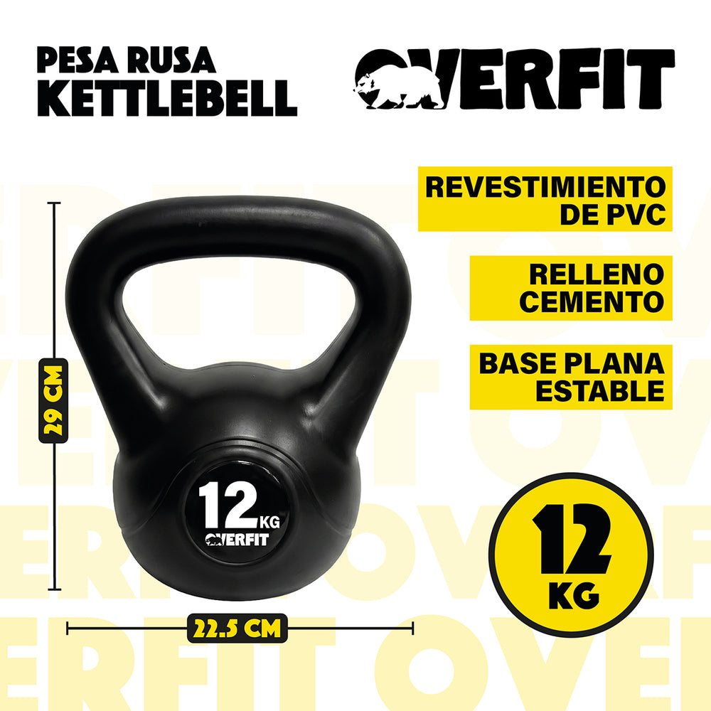 Pesa Rusa Kettlebell 12kg Overfit Entrenamiento PVC Cemento