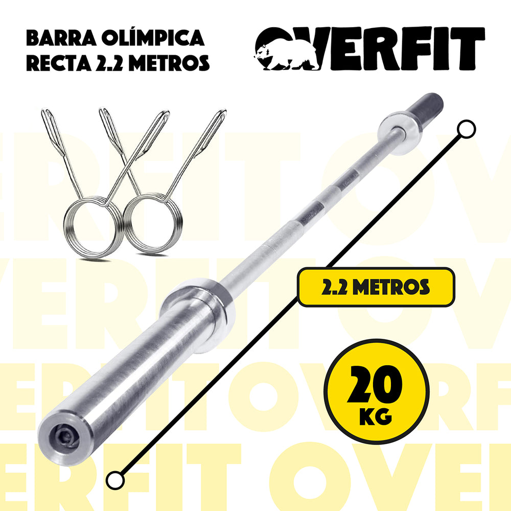 Barra Olimpica Recta Overfit 20kg 220Cm Cromada Fitness