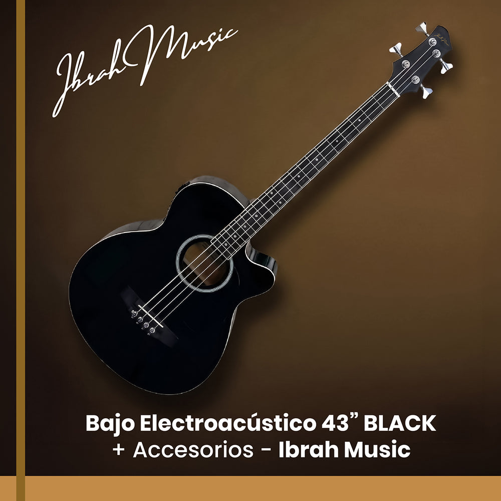 Bajo Electroacustico Ibrah Music 43" Negro Con Funda De Transporte Y Pack Accesesorios - Default Title