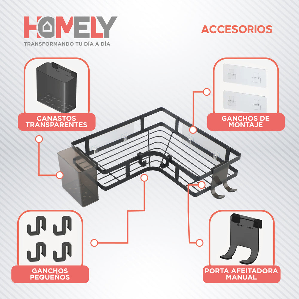 Organizador De Ducha Esquinero Homely Acero Inox Set X2