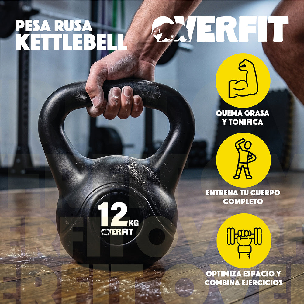 Pesa Rusa Kettlebell 12kg Overfit Entrenamiento PVC Cemento