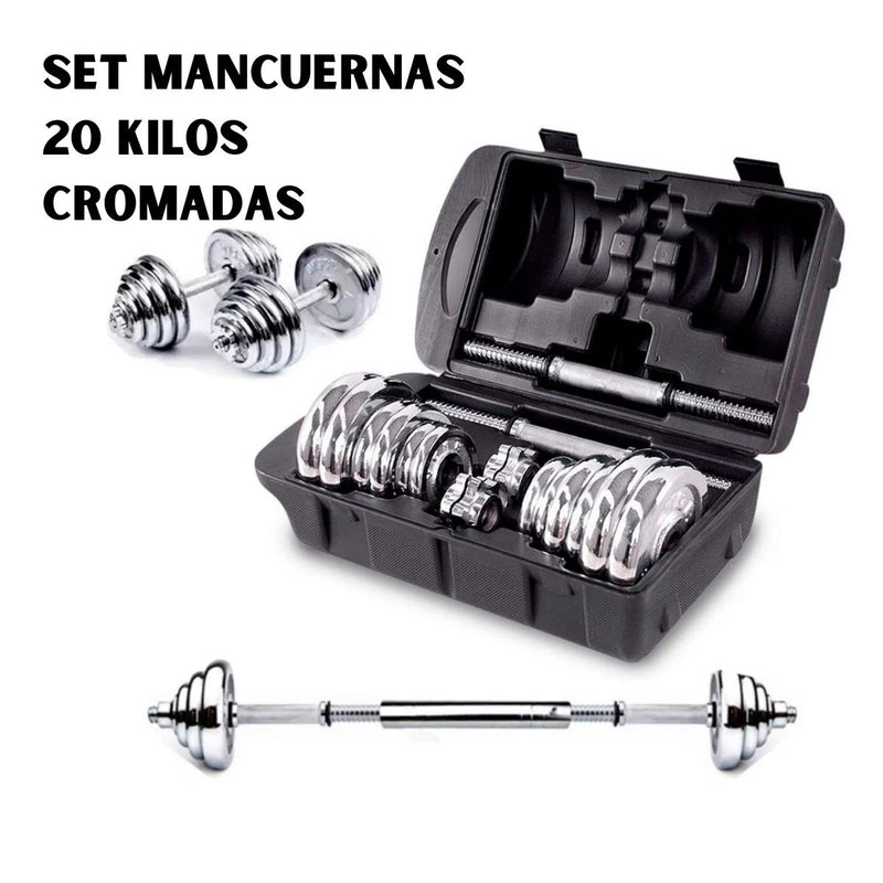 Set Mancuernas 20 Kg Cromadas Kit Mancuernas Profesional